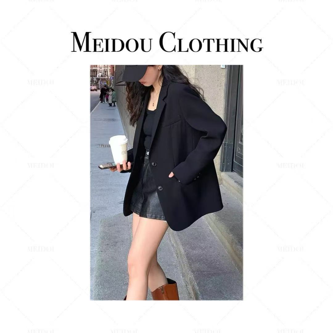 MEIDOU-【欧韩潮范】轻奢气质时尚休闲百搭黑色简约西装外套