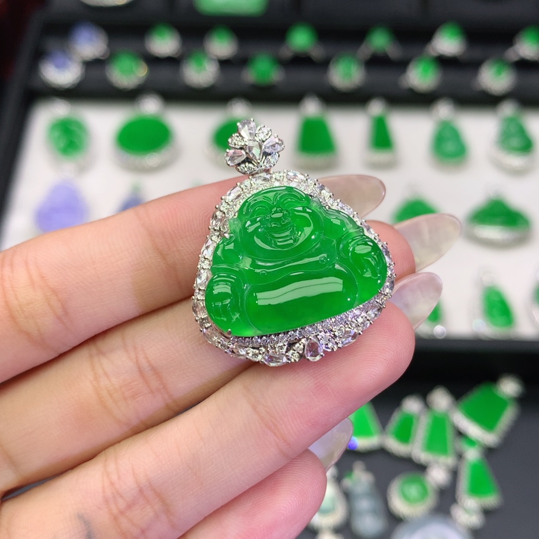 翡翠18K金镶嵌吊坠(不含链)