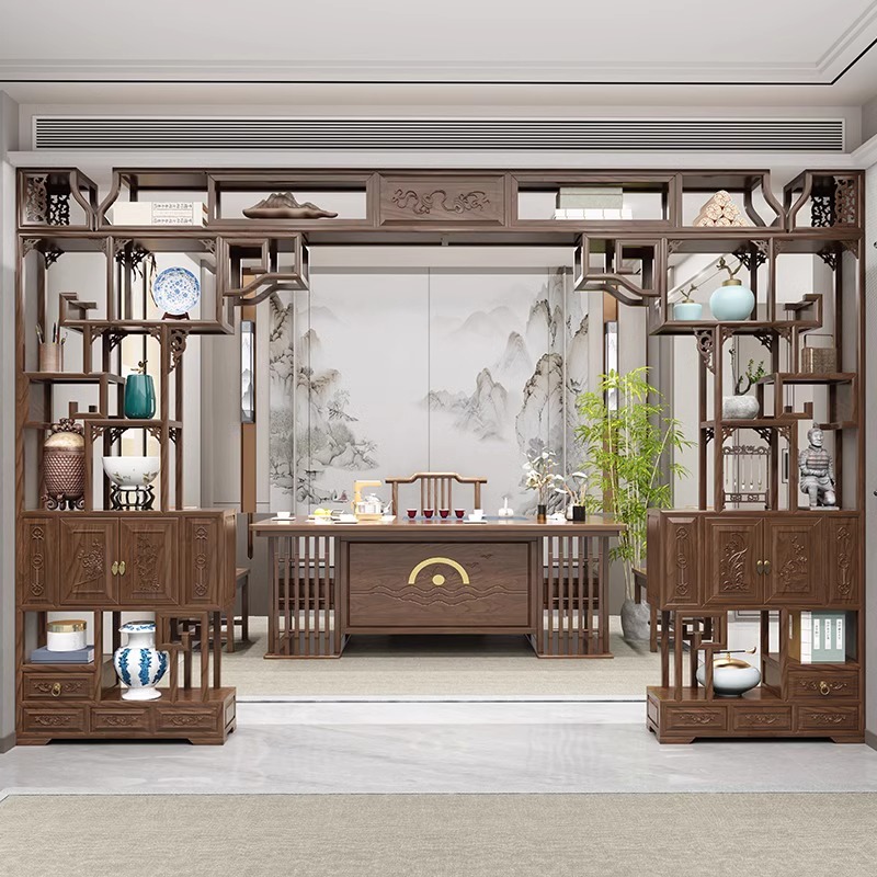 月亮门全隔断高档背景墙中式屏风隔断2025新款月亮门隔断博古架