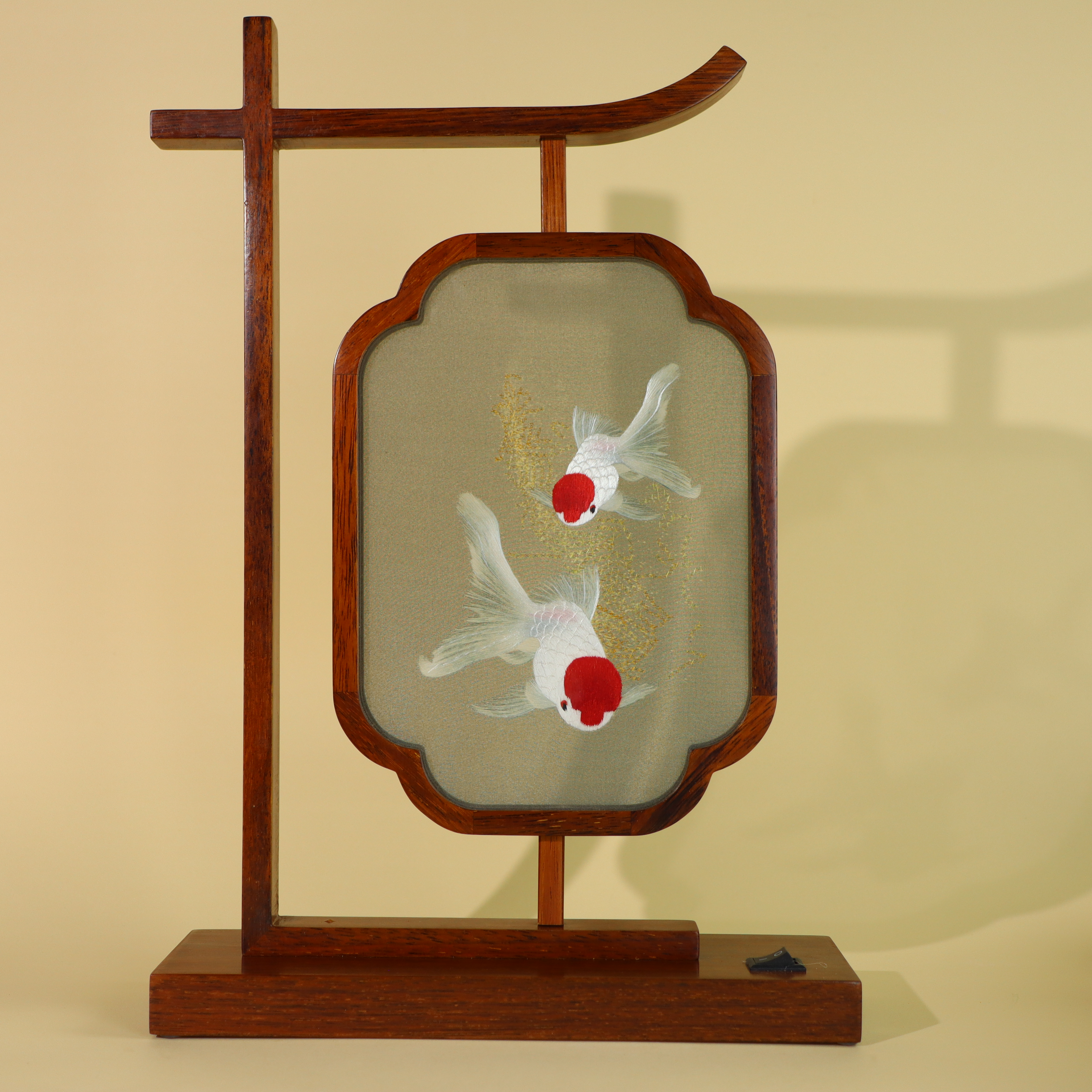 【红头鱼】苏绣手工刺绣红头鱼宫灯翘头台灯夜灯双面绣工艺品