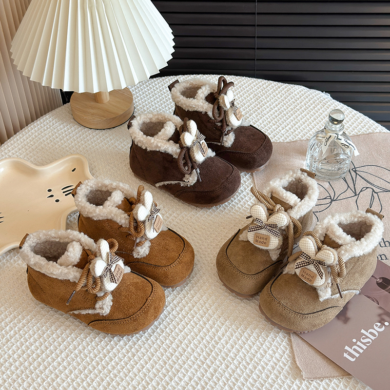 女童鞋子公主洋气二棉鞋2025新款冬季儿童女孩加绒棉靴女宝毛毛鞋