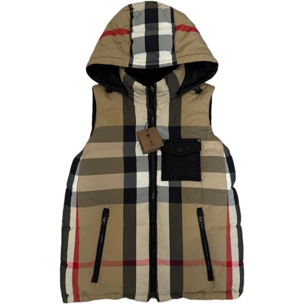 未使用 BURBERRY/博柏利 双面穿可拆卸帽胶牌logo羽绒马甲S码