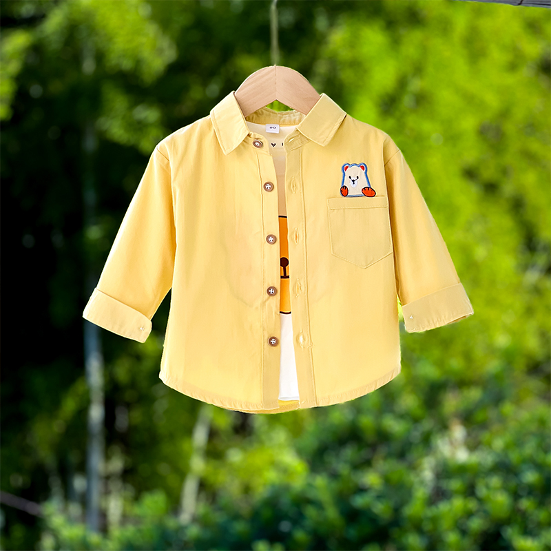 男宝秋装男童痞帅炸街潮装宝宝衣服春秋儿童长袖衬衫婴儿纯棉衬衣