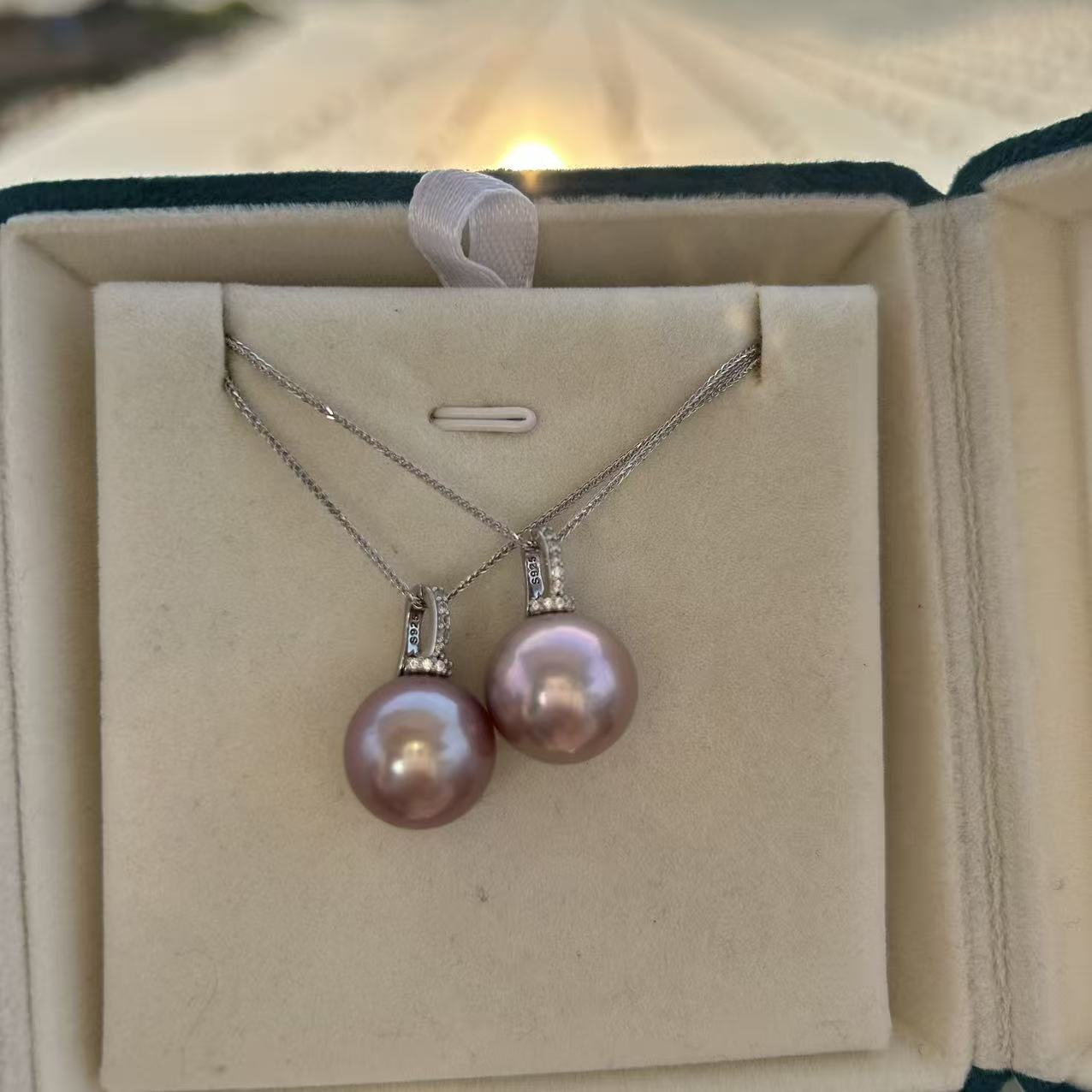 天然淡水珍珠吊坠14-15mm银配件万能扣银肖邦链（多样性发一）