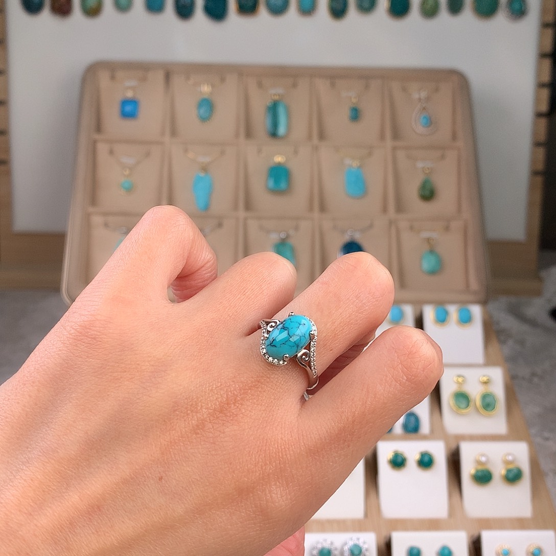 绿松石银S925镶嵌戒指