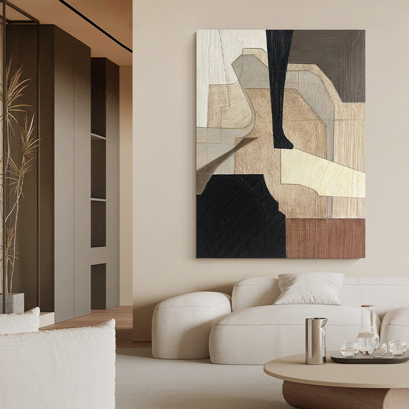 手绘油画《晚舟》高级感抽象客厅装饰画现代简约走廊玄关挂画