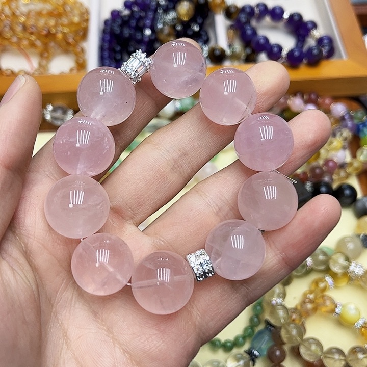 水晶手链银S925镶嵌大粉晶