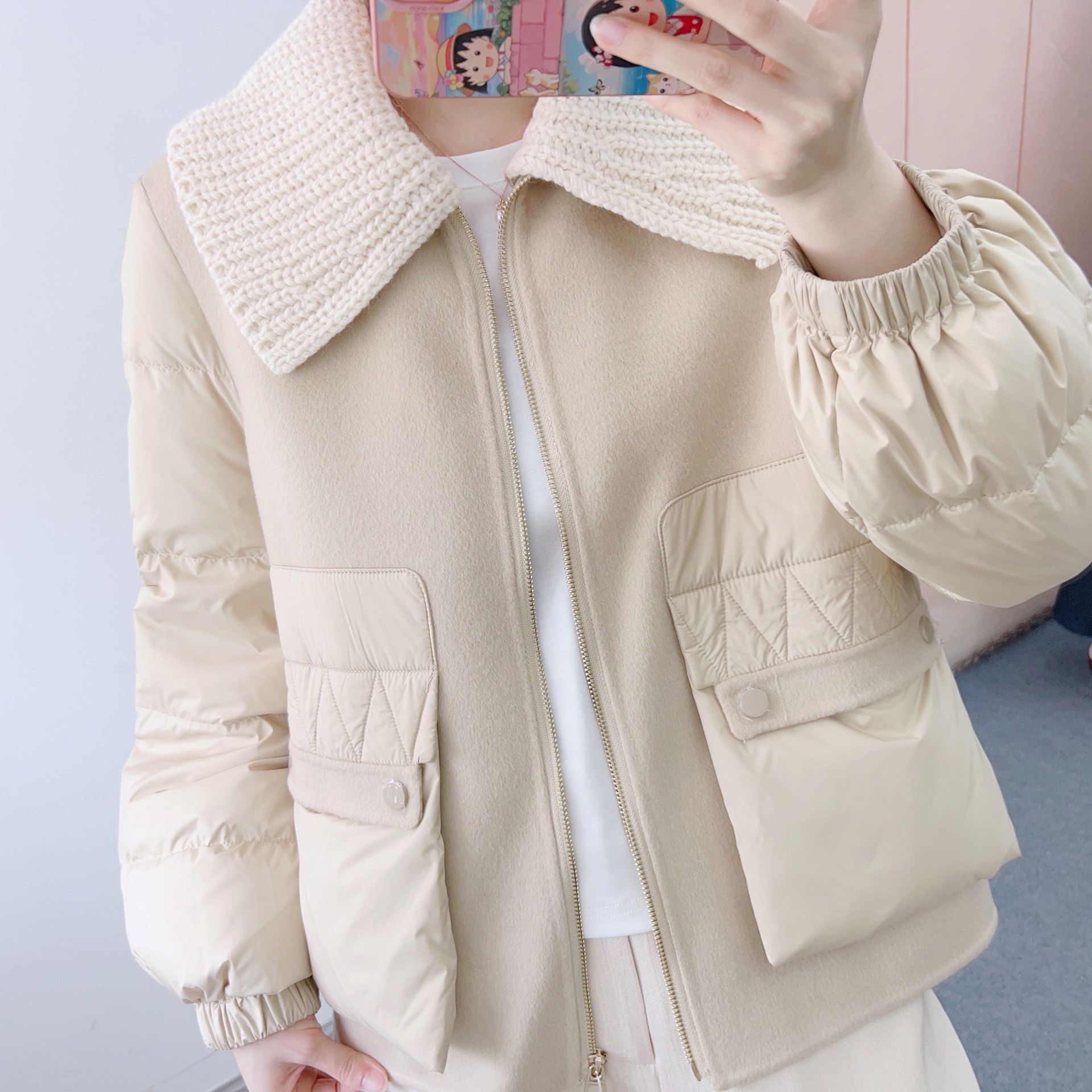 501气质针织翻领短款双面拼接羽绒服外套9501/GJ