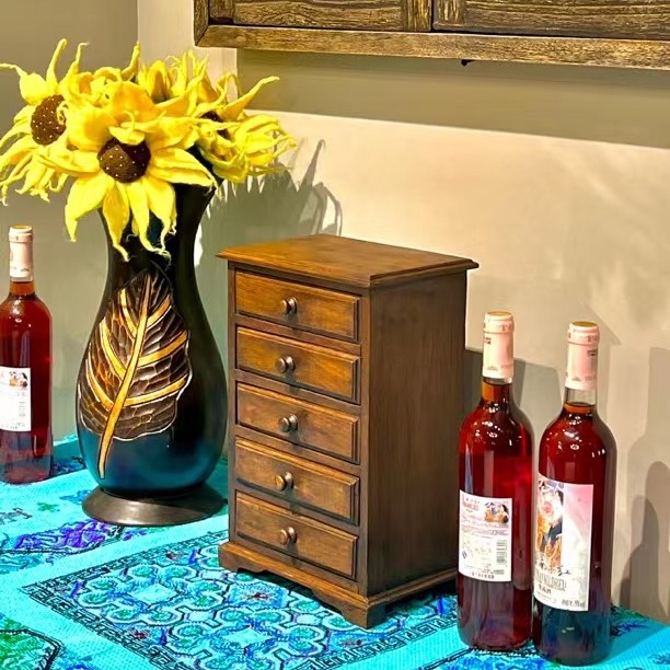 泰国进口东南亚纯手工实木原木色五抽屉五斗柜首饰盒收纳盒