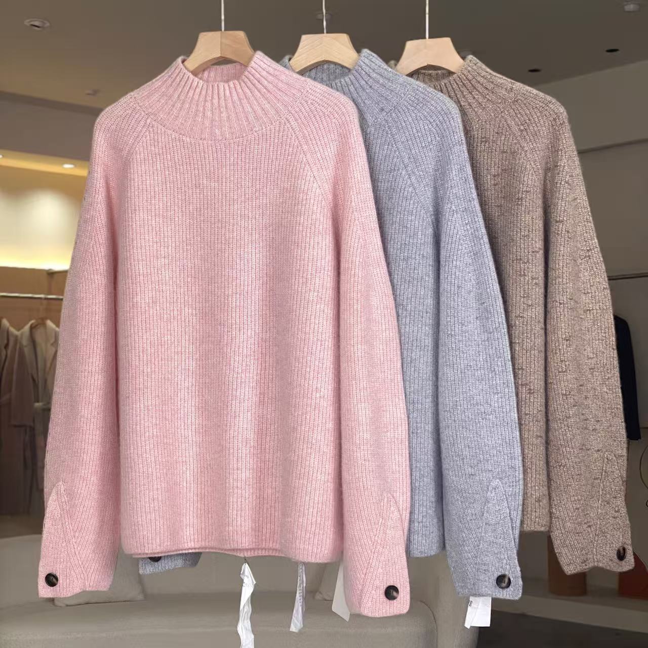 MeraxMer100%山羊绒厚款针织半高领毛衣·宽松慵懒风羊绒衫