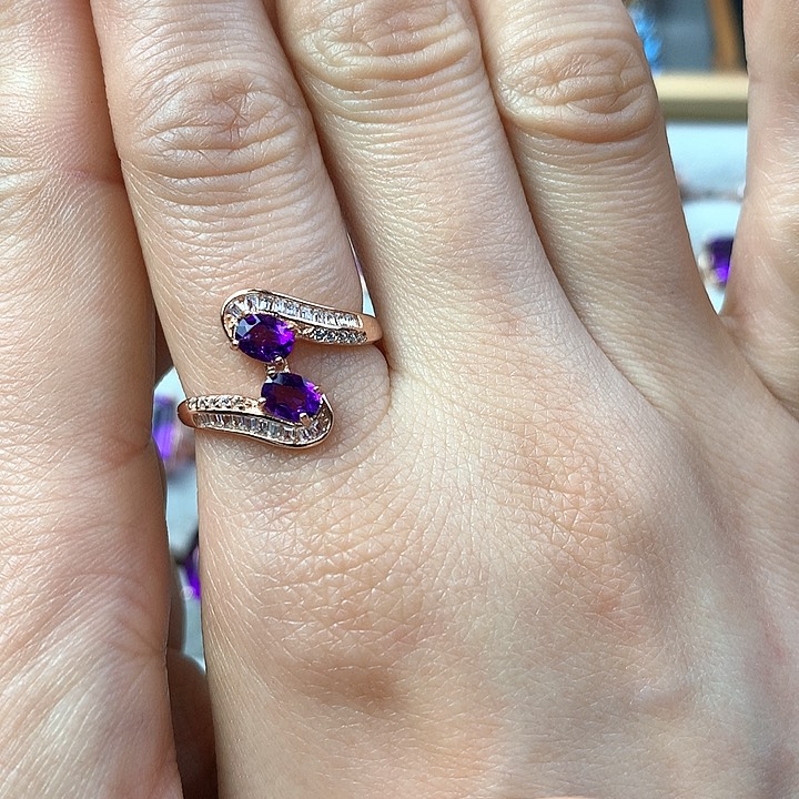 紫晶戒指银S925镶嵌天然紫水晶