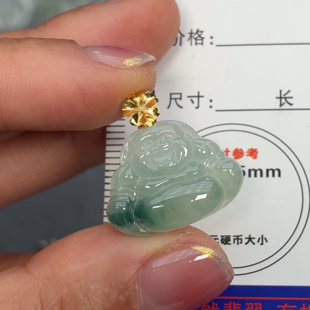 翡翠18K金镶嵌颈饰佛公
