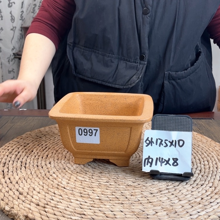 紫砂花盆柴烧内奎四方0997