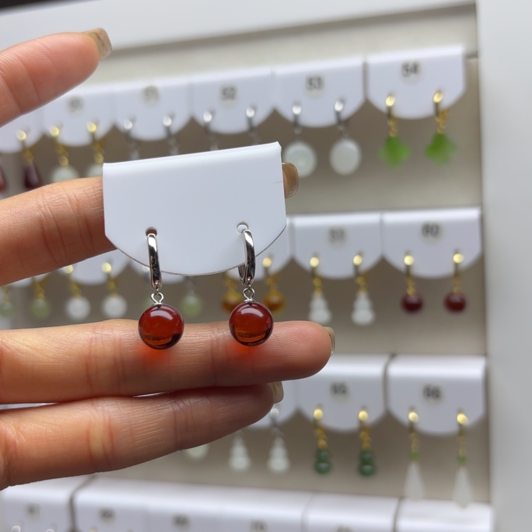 血珀银S925镶嵌耳饰