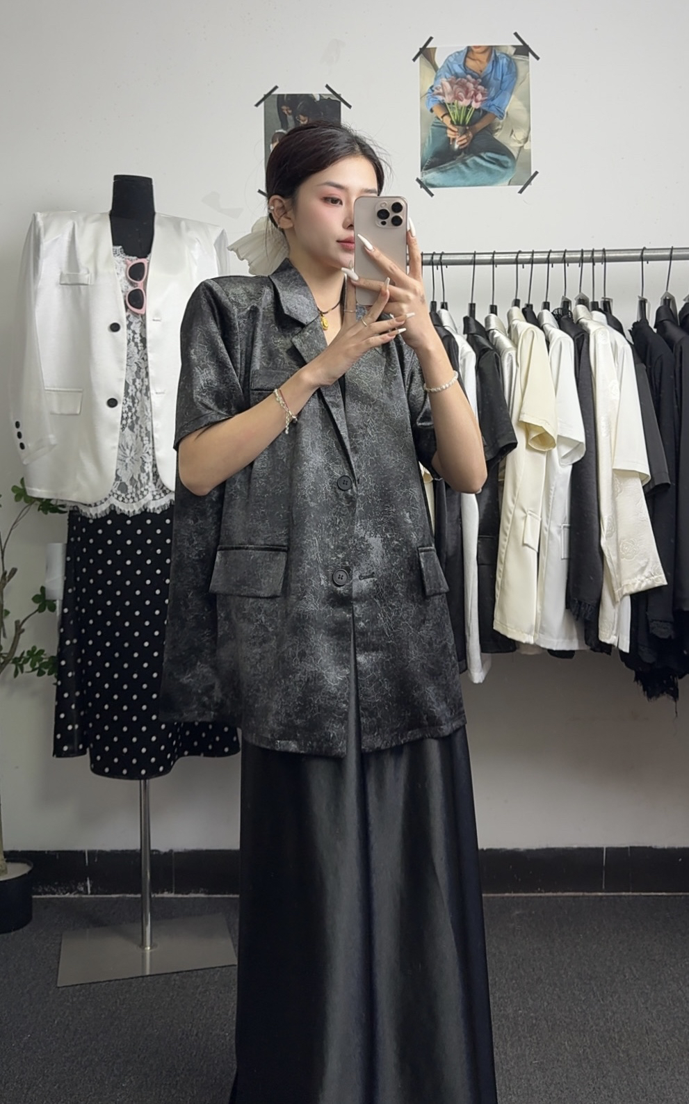 ［大囍·studlo］短袖西装晕染缎面设计感宽松气质时尚薄款