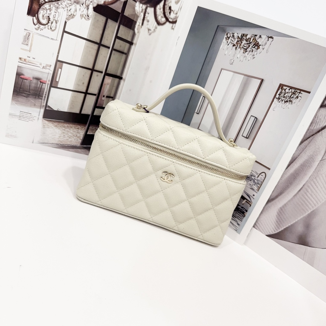 未使用 Chanel/香奈儿 7姐专场/25B珍珠灰荔枝纹牛皮LP饭盒包