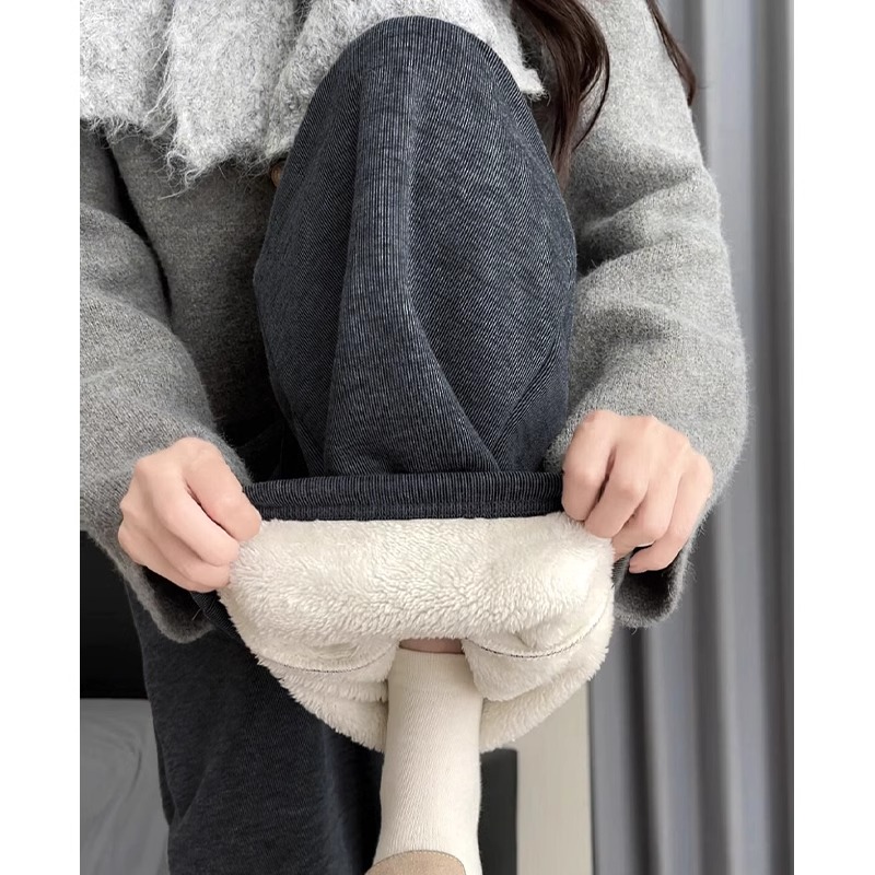 300斤大码羊羔绒糯米阔腿裤女秋冬加绒保暖高腰宽松垂感休闲裤子