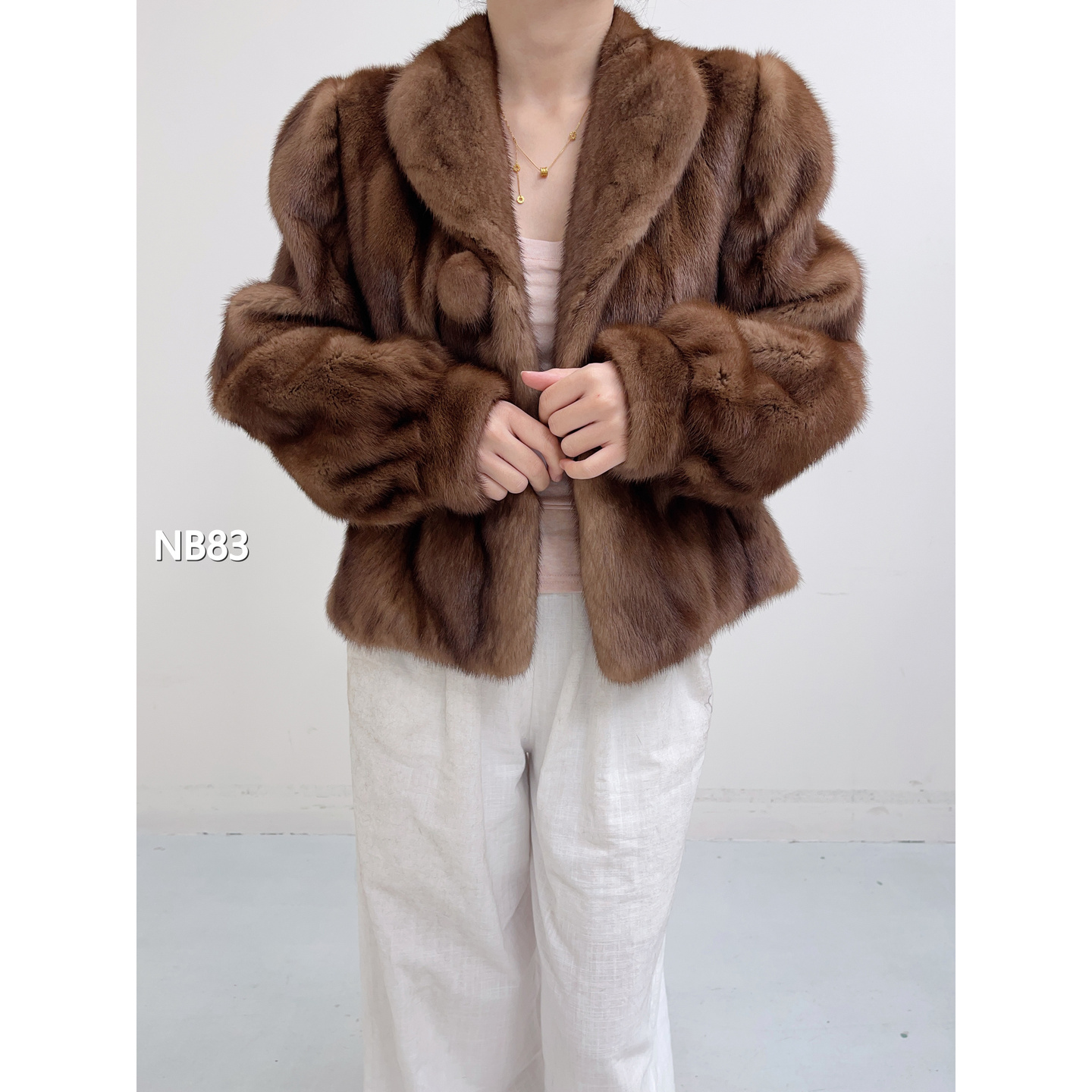 【NB83】L 蜜茶棕超短款全抽水貂大衣（肩40胸108衣56袖61）02083