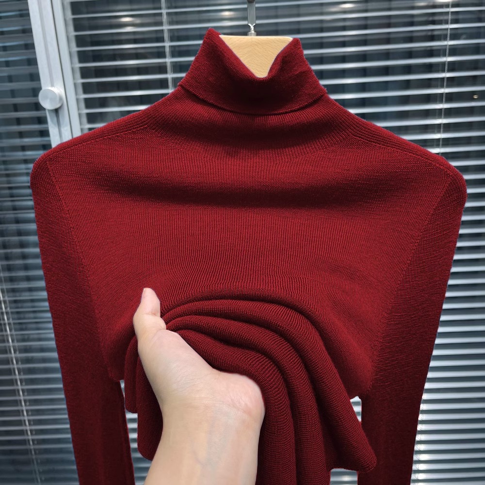 安哥拉红高领无缝一体针织打底衫女2025秋冬新款羊毛软糯内搭毛衣
