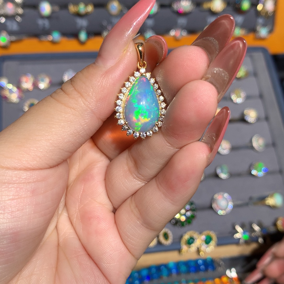 银S925镶嵌欧泊欧泊吊坠l