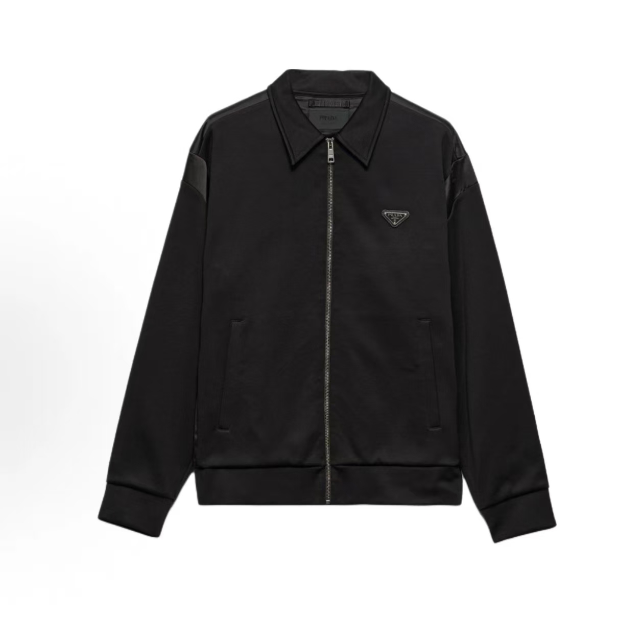 未使用 Prada/普拉达 男款黑色三角金属钢标翻领长袖夹克百搭外套