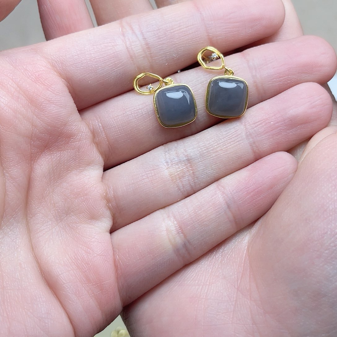 和田玉银S925镶嵌耳钉06