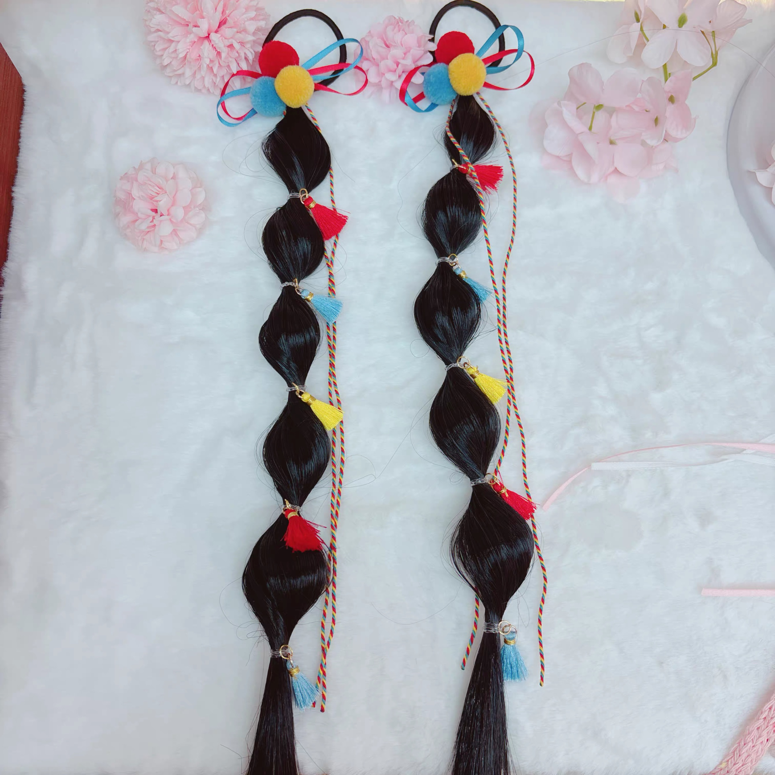 D9566-nq彩色名族风假发泡泡辫发圈(2只)【满9.9包邮发货】