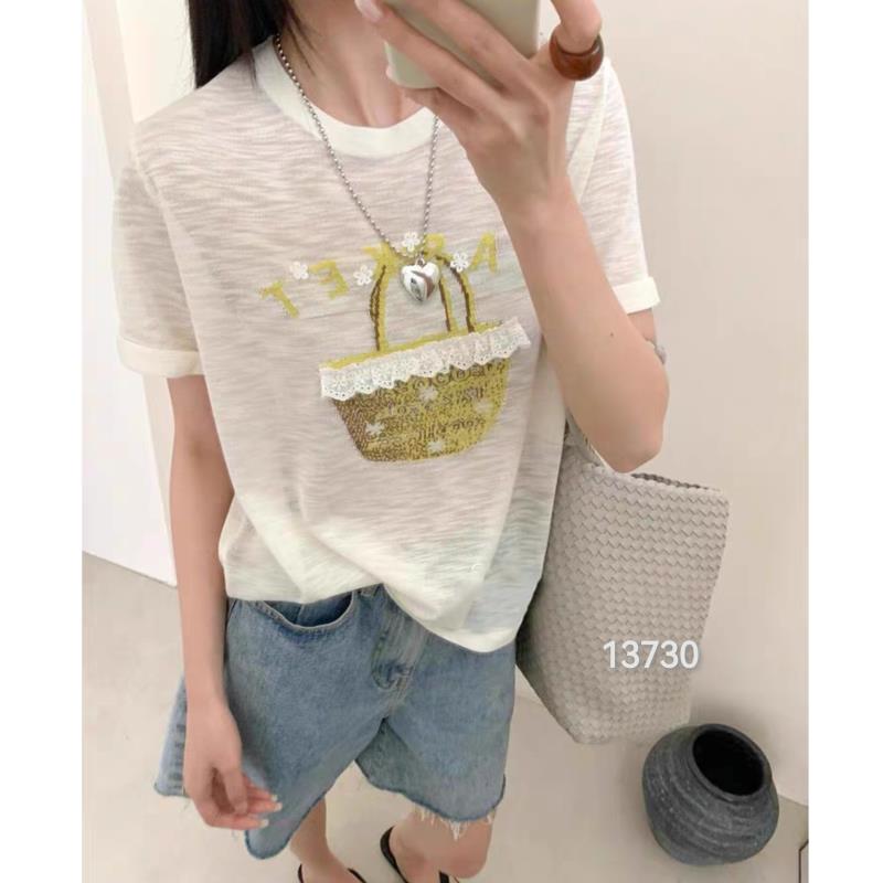 13730（部分无水洗唛，介意慎拍）CHUXUN花篮印花蕾丝针织短袖