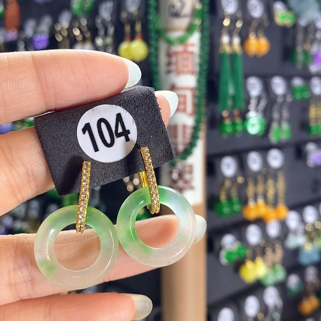 银S925镶嵌翡翠耳饰104