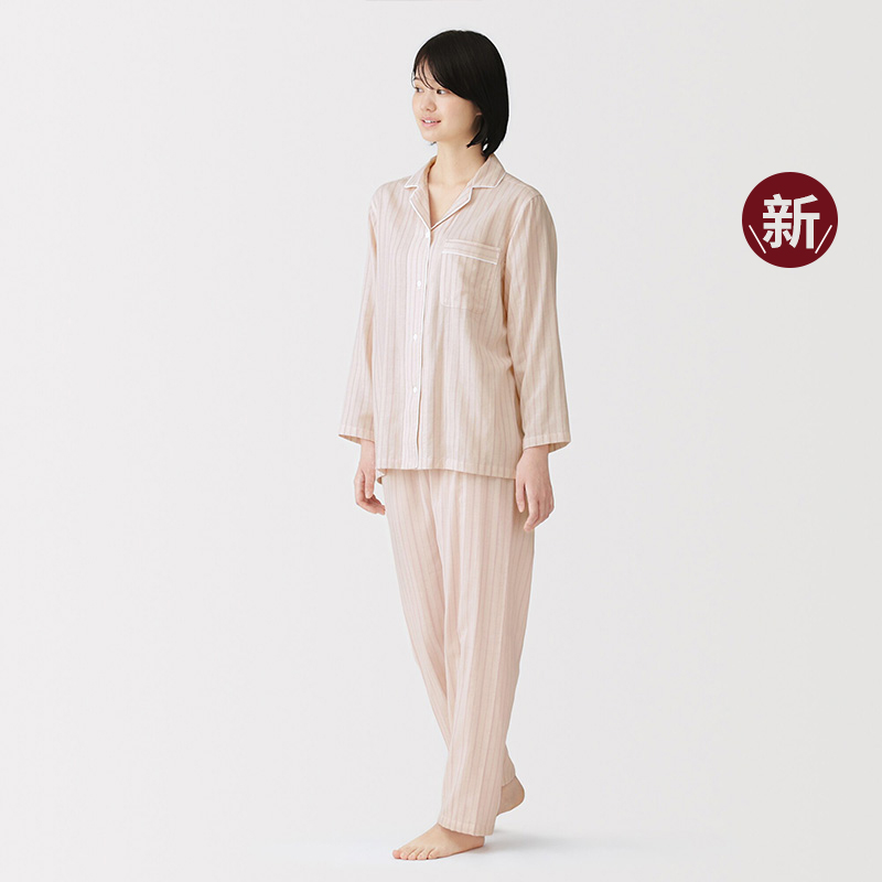 无印良品 MUJI 女式 无侧缝双层纱织长袖睡衣 家居服26年春季新品