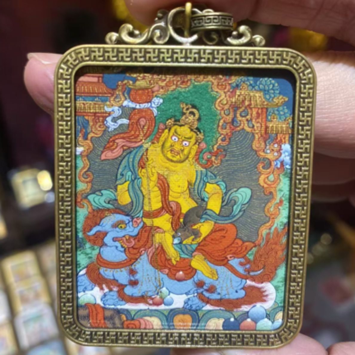 一明唐卡 藏卡 财宝天王 4*5 纯手绘唐卡（唐卡不退换）