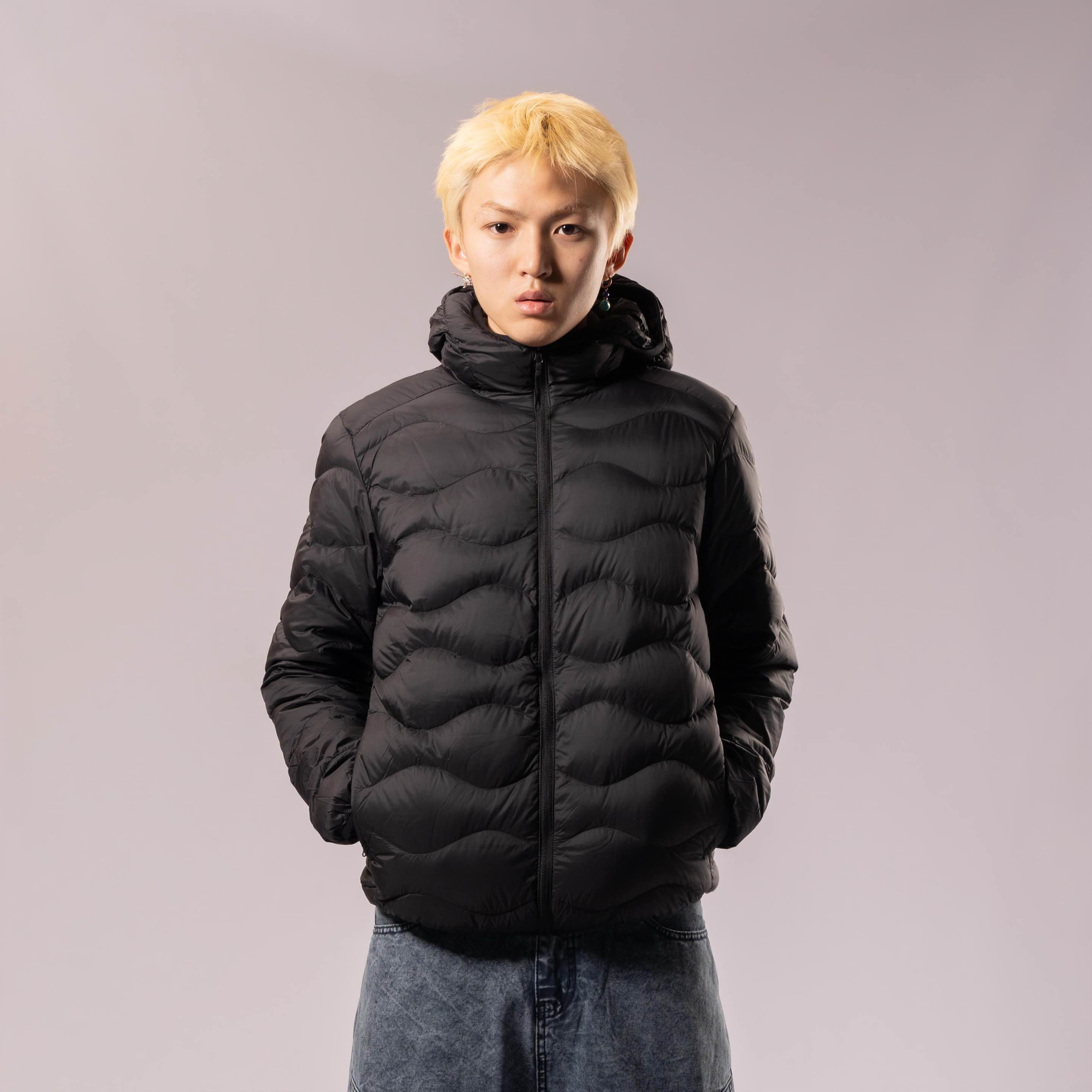 BFOV 黑色轻薄保暖连帽拉链排骨羽绒服【8801】