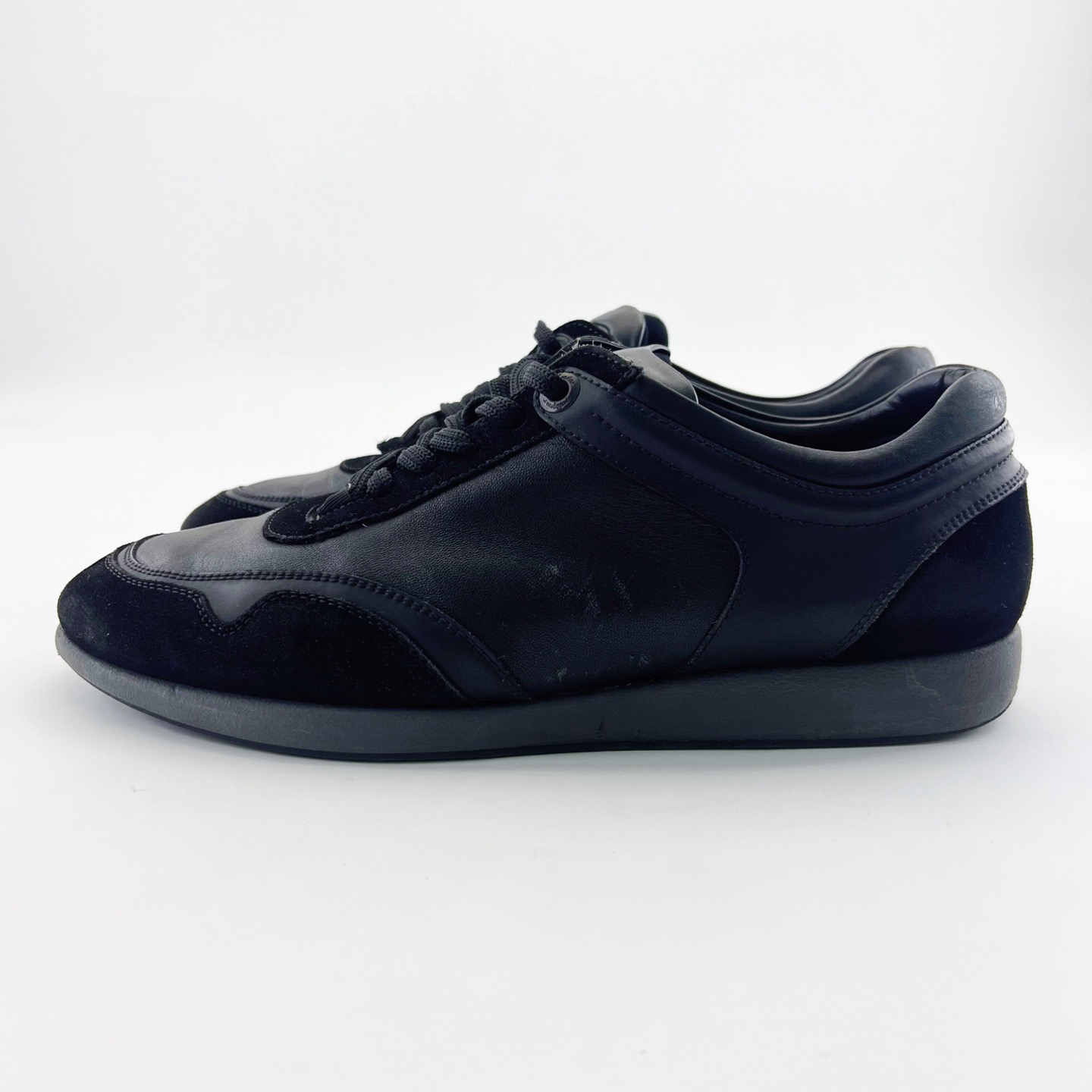 95新 FERRAGAMO/菲拉格慕 42.5码/黑色皮革麂皮低帮板鞋/15454467
