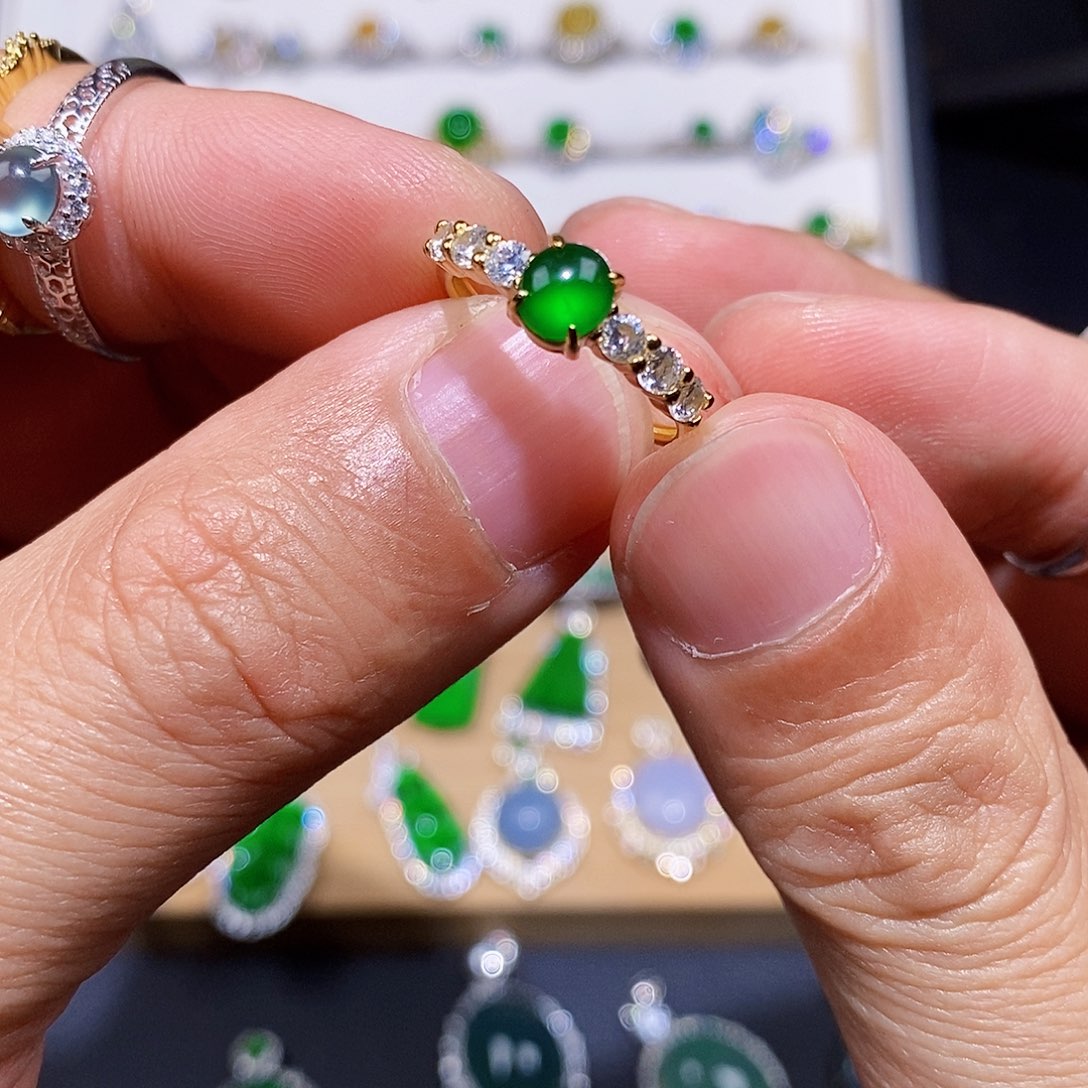 银S925镶嵌戒指翡翠寒*戒指