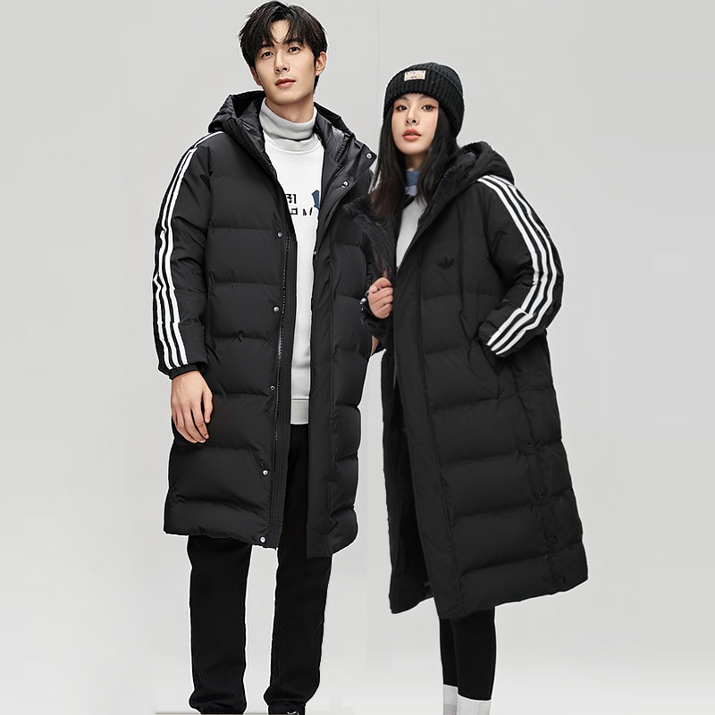 阿迪达斯三叶草羽绒服男装女装流光风休闲中长款羽绒外套JD3749