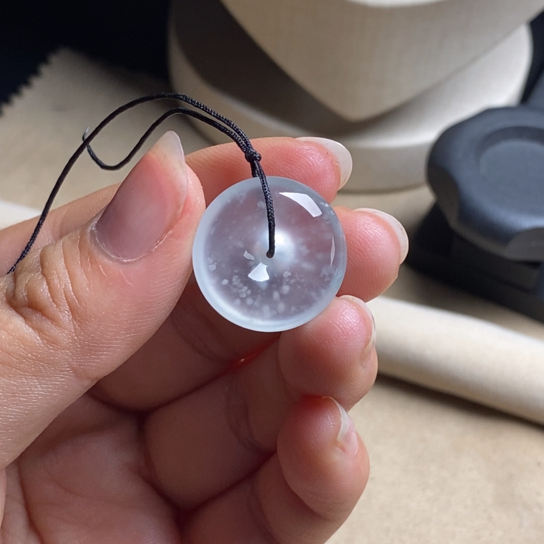 翡翠未镶嵌颈饰高冰玻白底木那雪花棉起钢平安扣19.4-5.2