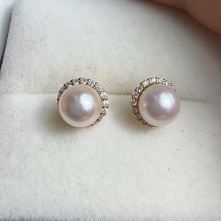 海水珍珠耳饰银S925镶嵌6-7mm