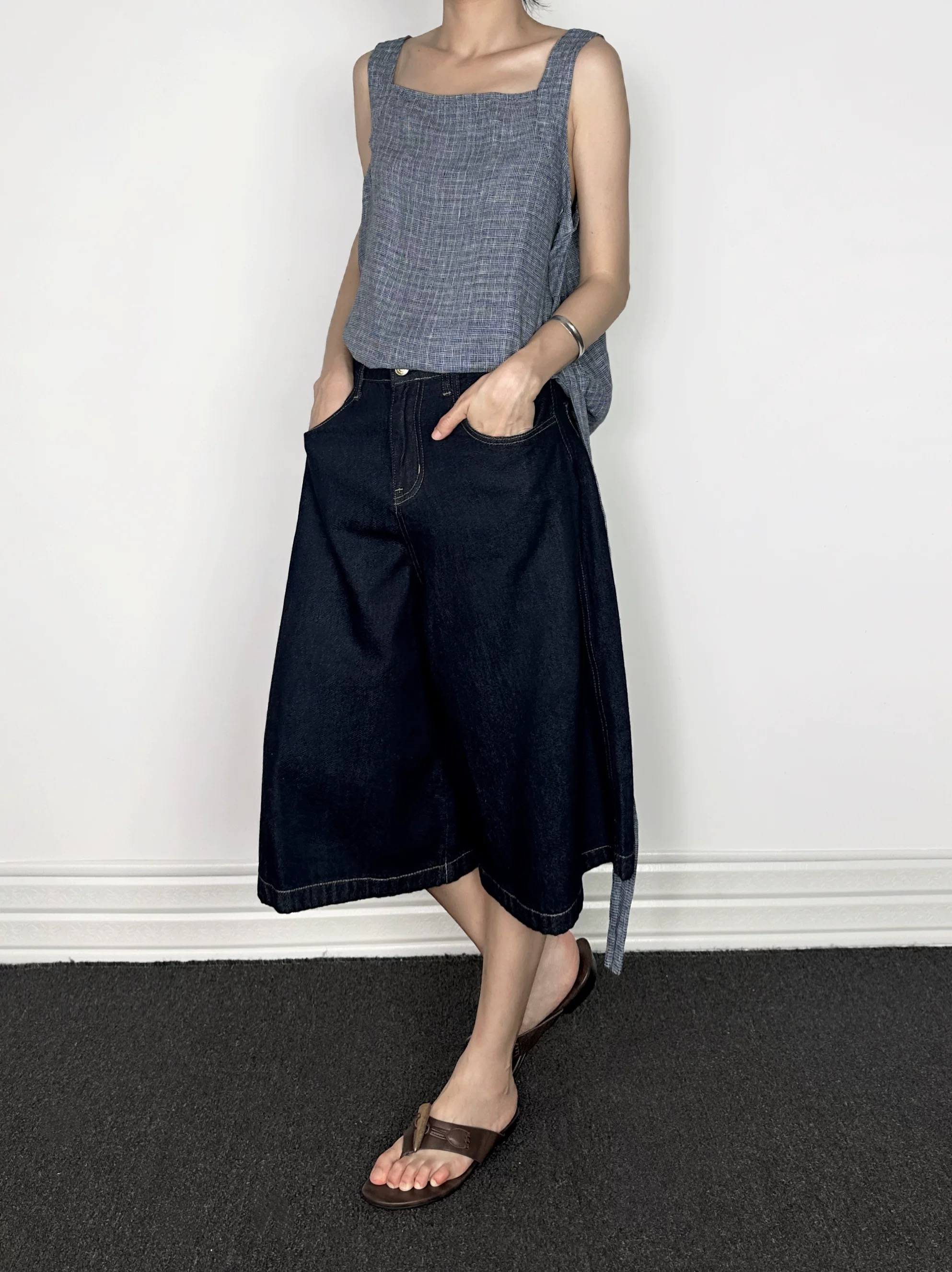 826 飘带设计感小众亚麻马甲背心坎肩小衫