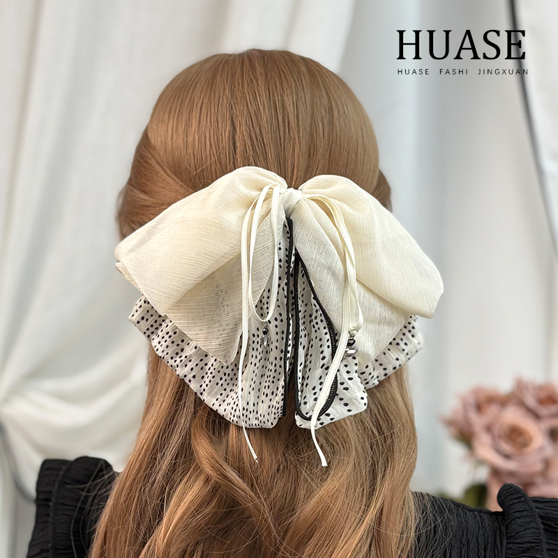HUASE 发夹女款2025新款网红爆款赫本抓夹米色气质简约氛围感配饰