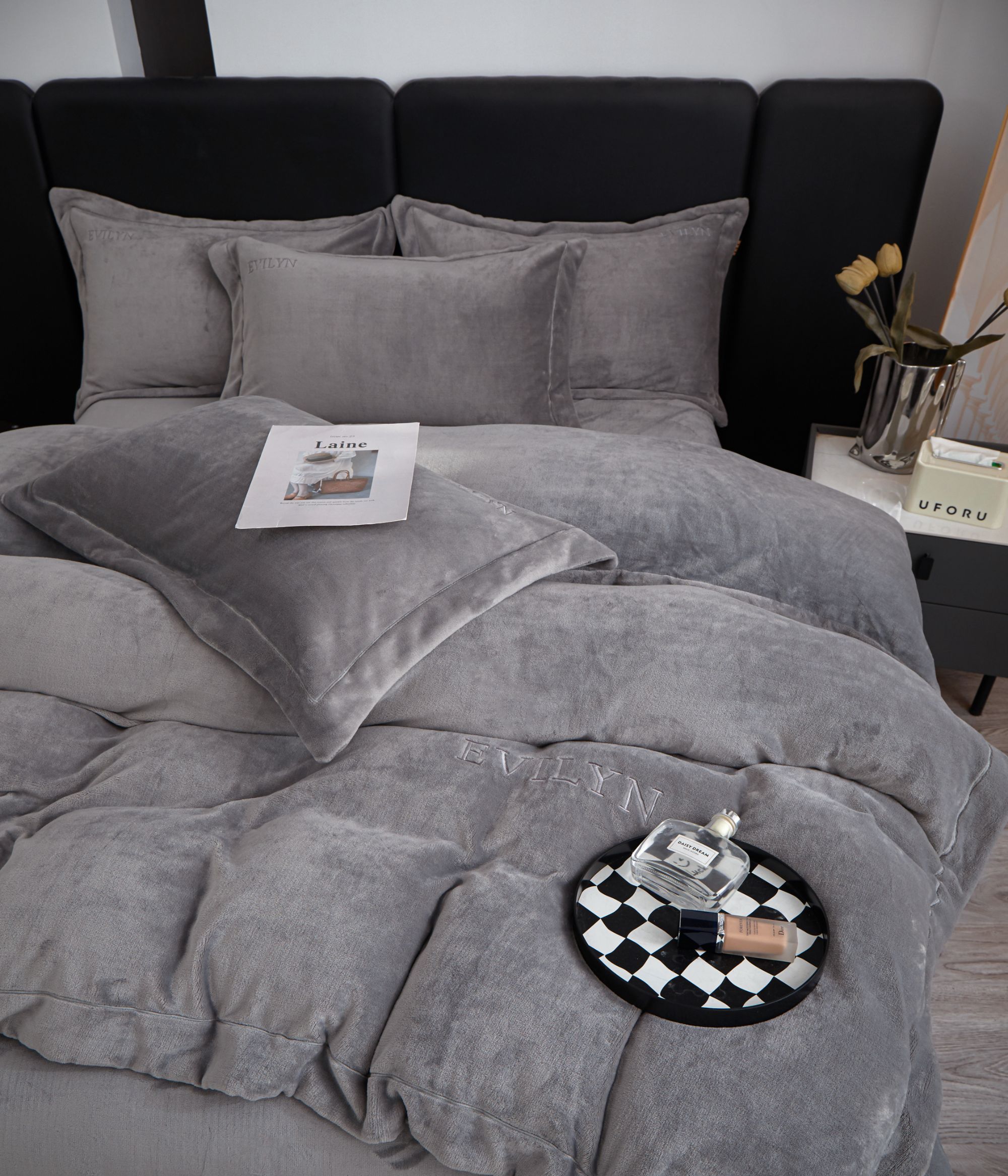 有机氧绒-简约纯色高克重刺绣牛奶绒婴儿绒四件套