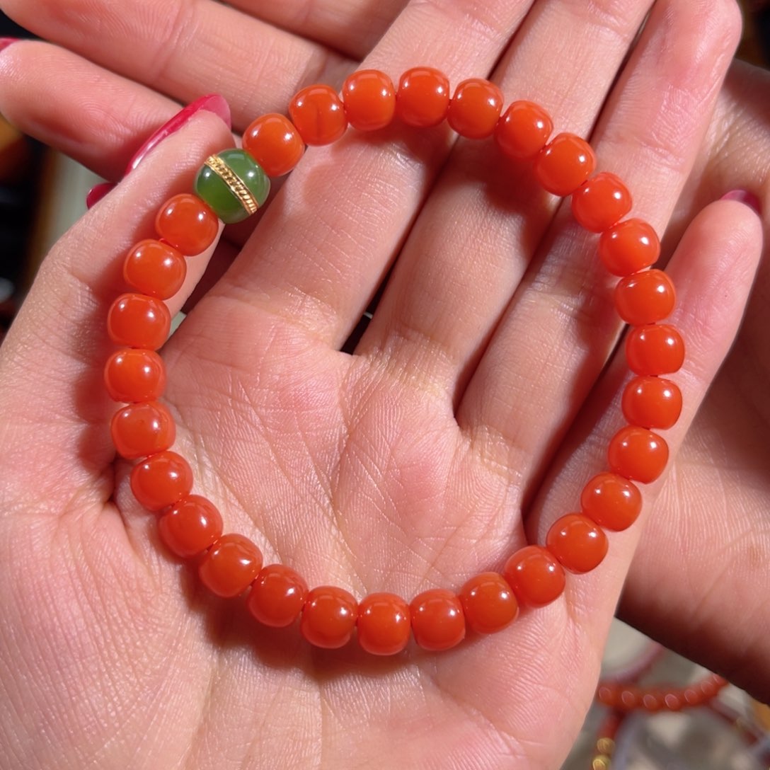 南红玛瑙滴水洞老形单圈7mm未镶嵌睛*-