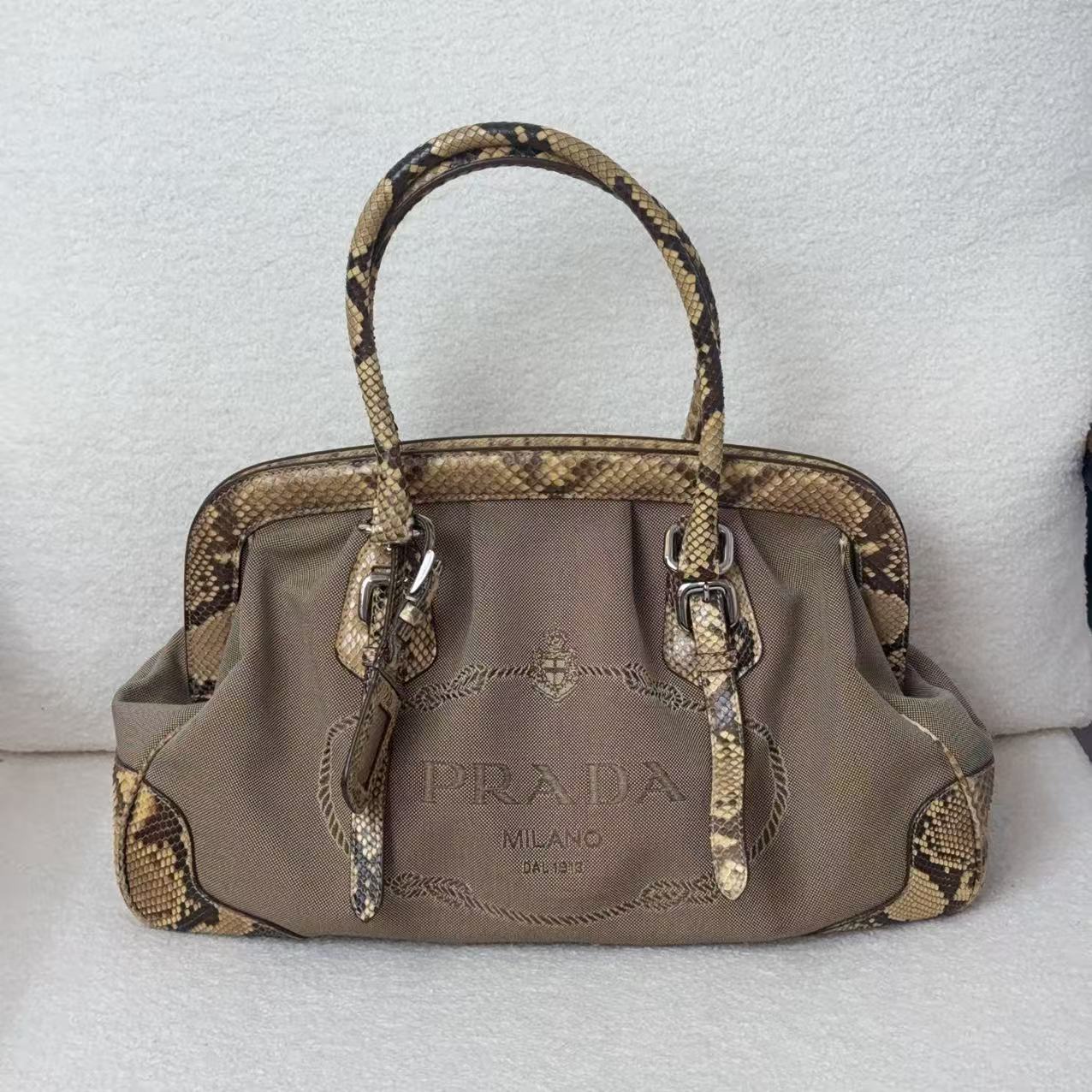 95新 Prada/普拉达 JM/帆布拼皮手提单肩包