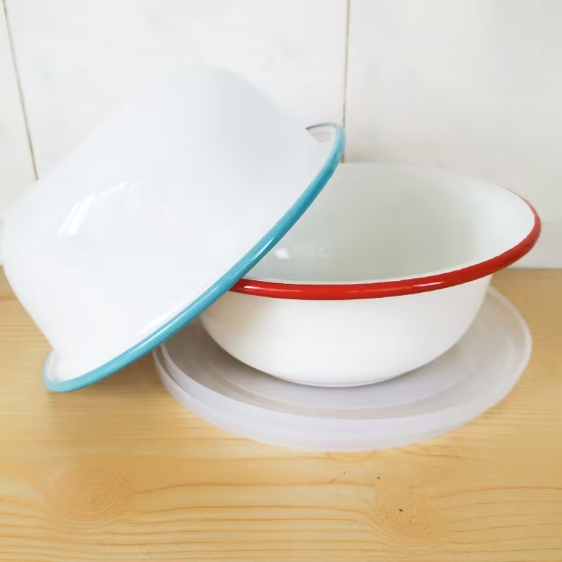 20CM搪瓷盆加厚素红边汤盆家用菜盆蒸饭盆水果盆凉菜盆面盆可加热