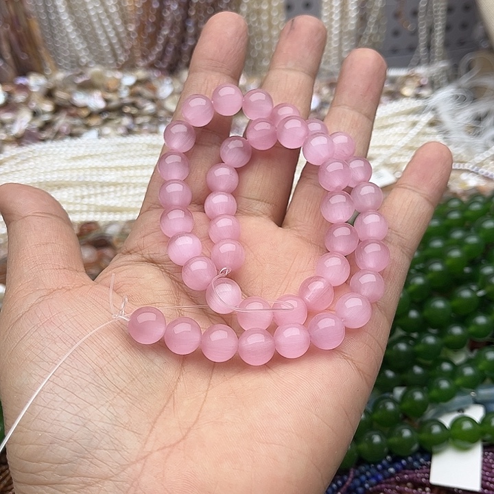 玛瑙/玉髓未镶嵌珠宝半成品一条10mm左右粉猫眼