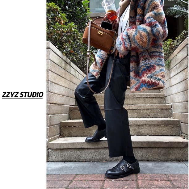 【ZZYZ】“暗里精致”百搭穿过版型九分皮裤慵懒又a又飒高腰直筒裤