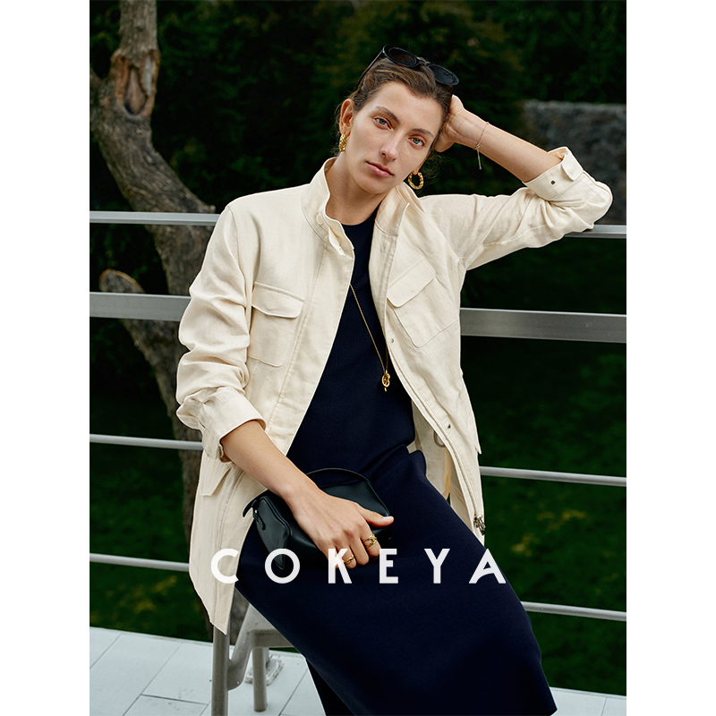 COKEYA/L*P旅行者系列~琎口天然亚麻防晒收腰口袋夹克老风外套
