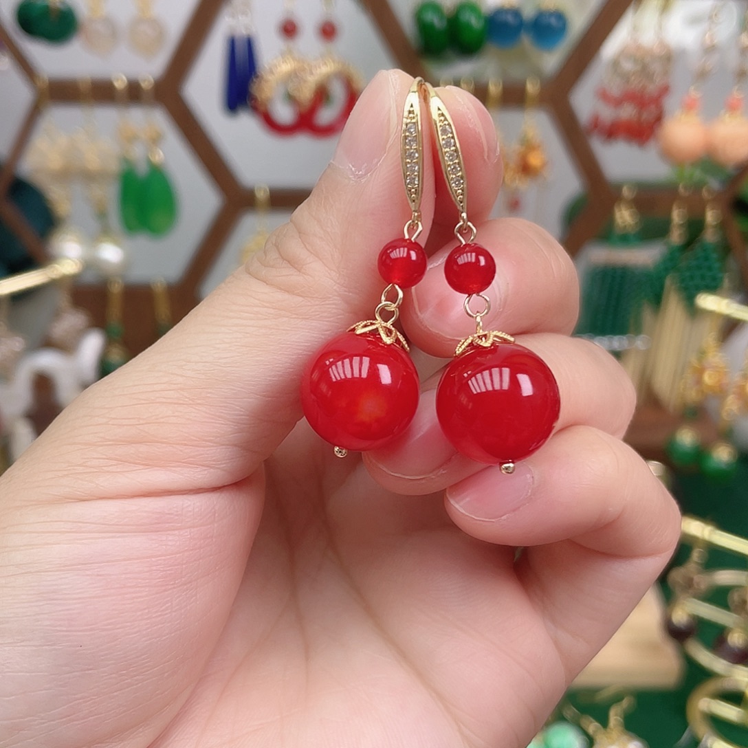 玛瑙/玉髓合金耳饰