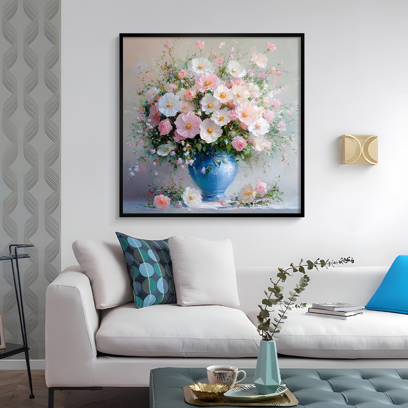 【盈浩】高级感手工肌理油画艺境花瓶客厅沙发背景墙花卉手绘装饰画