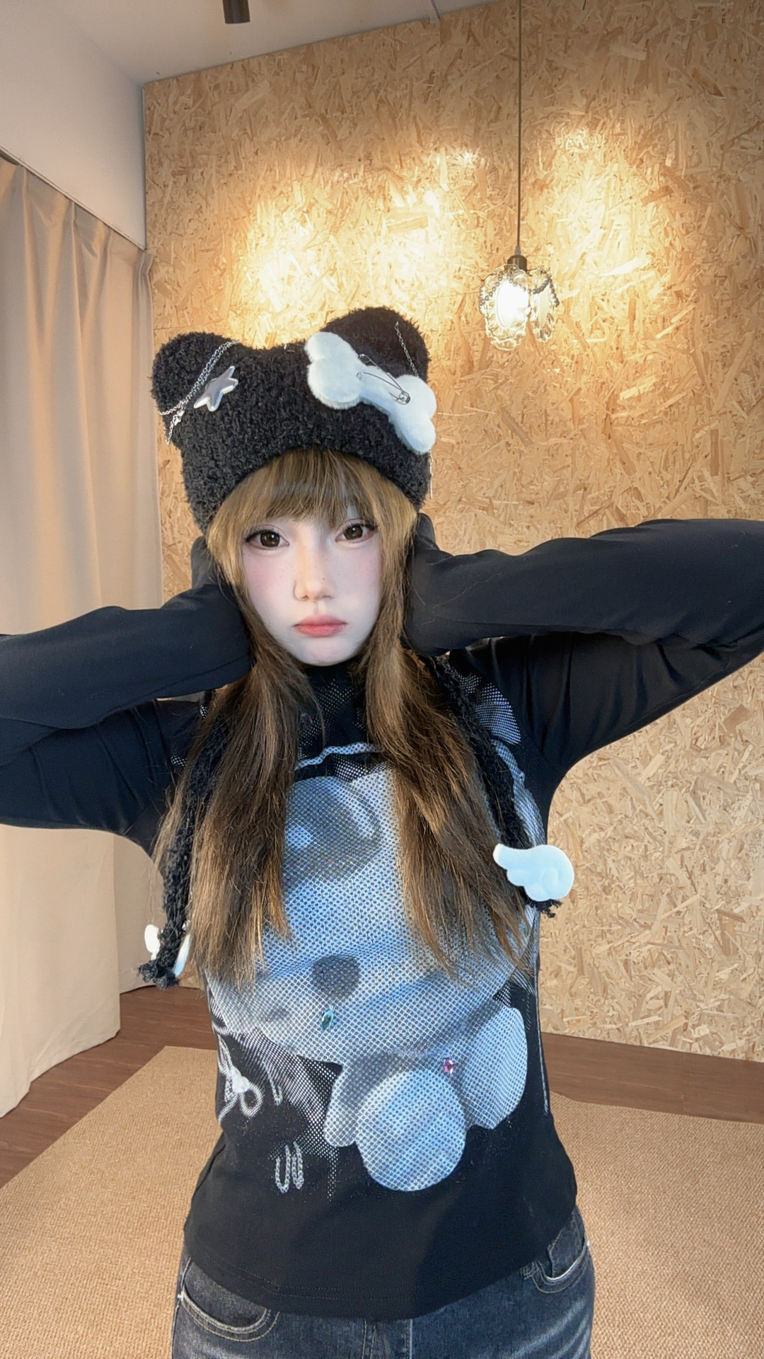 【乐动凯蒂】可爱Kitty猫Y2K亚文化印花长袖正肩修身百搭打底上衣