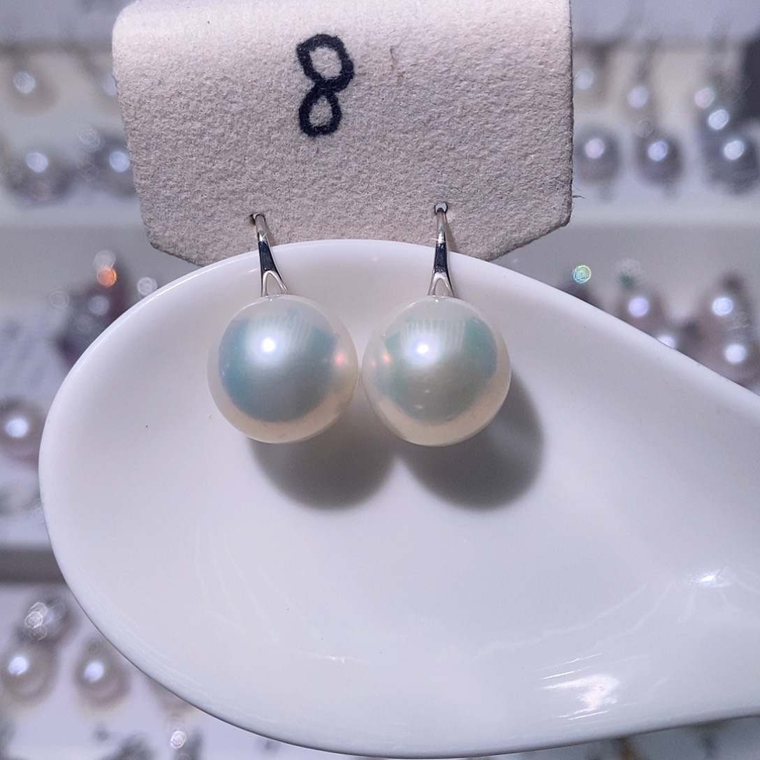 淡水珍珠耳饰银S925镶嵌尺寸12/13毫米